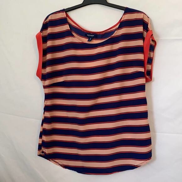 Old Navy Orange & Blue Striped Cuff Sleeve Blouse - Picture 2 of 8